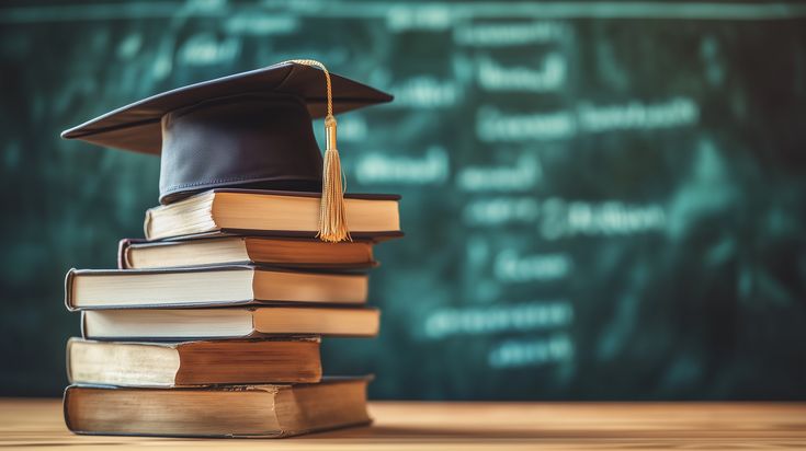 Graduation cap and stack of books, a School & Education Photo by MistyDay